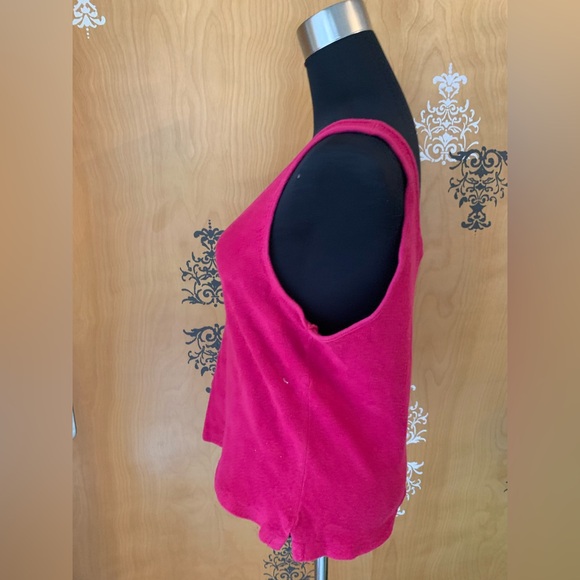 Vintage 80s Raspberry Pink Sleeveless Terrycloth Crop Tank Top Keyhole Detail - Picture 6 of 16
